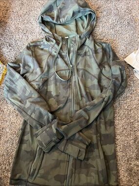 Lululemon Hooded Define Jacket Nulu Heritage 365 Camo Green Twill Multi Size 12